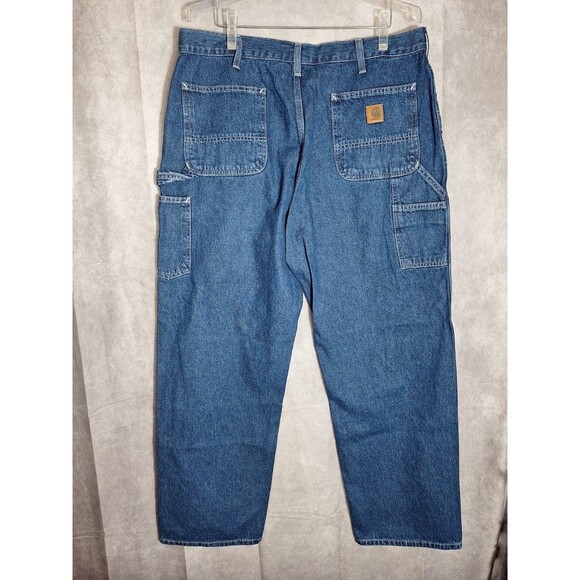 Vtg Carhartt Dungaree Fit Denim Carpenter Jeans Mens 38x32 Baggy Grunge Workwear - Picture 5 of 10